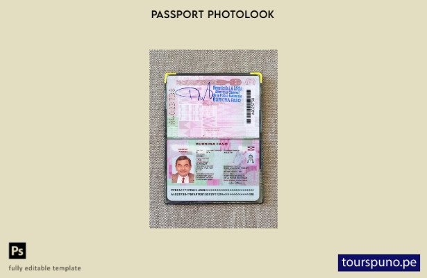 listo para imprimir la plantilla de presentación fotográfica del pasaporte de Bu